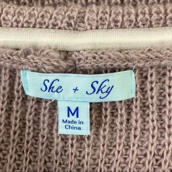 She and Sky Lavender Off the Shoulder Crochet Knit Sweater Size Medium - Picture 3 of 5